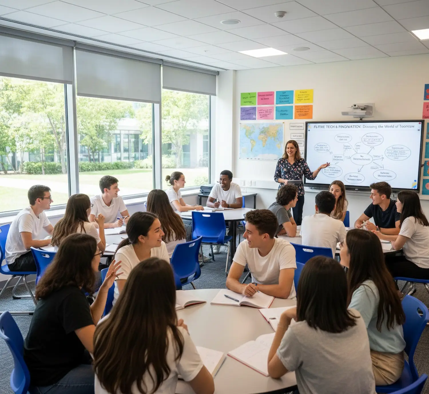 Interactive English classroom session with engaged students